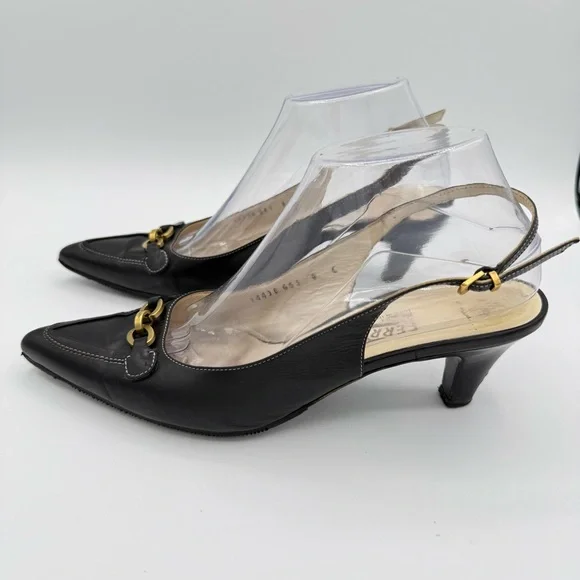 Salvatore Ferragamo Slingback Heels 9 Black - Picture 7 of 16